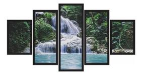 Conjunto 5 Quadros Natureza Cachoeira Queda Dágua"