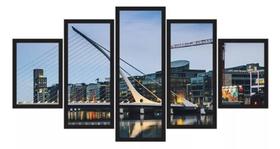 Conjunto 5 Quadros Paisagem Ponte Dublin Irlanda"