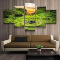 Conjunto 5 Quadros Paisagens Verdes Natureza"