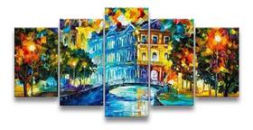 Conjunto 5 Quadros Parque Árvores Abstrato"