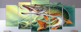 Conjunto 5 Quadros Peixe Pescaria Pescador"