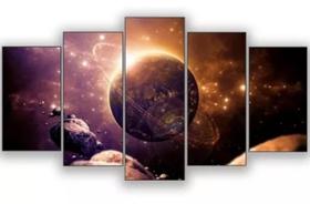 Conjunto 5 Quadros Planeta Universo Galaxia Mercurio"