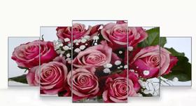 Conjunto 5 Quadros Rosas Floricultura Rosa "