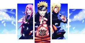 Conjunto 5 Quadros Sala Quarto Luxo Naruto Sasuke 87