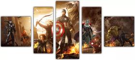 Conjunto 5 Quadros Super Herois Capitao America Homem De Ferro"