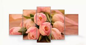 Conjunto 5 Quadros Tulipa Flor Rosa"