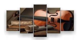 Conjunto 5 Quadros Violino Livros"