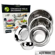 Conjunto 5 Tigelas De Inox Vasilha Redonda Bacia Saladeira Conjunto 5 Tigelas De Inox Vasilha Redonda Bacia Saladeira
