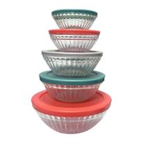 Conjunto 5 Tigelas de Vidro com Tampa Coloridas Home Land
