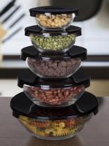 Conjunto 5 Tigelas de Vidro com Tampa, Potes de Vidro, Bowls de Vidro, Vasilhas de Vidro Com Tampa. Tamanhos variados Conjunto 5 Tigelas de Vidro com Tampa, Potes de Vidro, Bowls de Vidro, Vasilhas de Vidro Com Tampa. Tamanhos variados