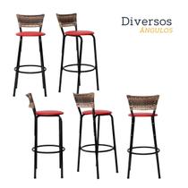 Conjunto 6 Banquetas Altas Estrutura Preta Encosto Junco Cappuccino 70cm Itagold