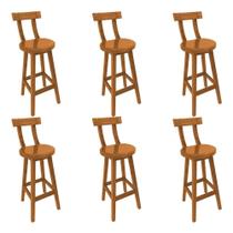 Conjunto 6 Banquetas Girafa Altas com Encosto em Madeira Marrom para Cozinha Mega Madeira Conjunto 6 Banquetas Girafa Altas com Encosto em Madeira Marrom para Cozinha Mega Madeira