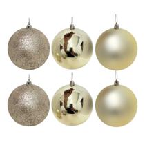Conjunto 6 Bolas de Natal Champanhe Prime Texturas Mistas 10cm Glitter, Brilho e Fosca Conjunto 6 Bolas de Natal Champanhe Prime Texturas Mistas 10cm Glitter, Brilho e Fosca