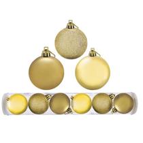 Conjunto 6 Bolas de Natal Dourada Tradicional Misto Glitter, Brilho e Fosca 6cm Prime Conjunto 6 Bolas de Natal Dourada Tradicional Misto Glitter, Brilho e Fosca 6cm Prime