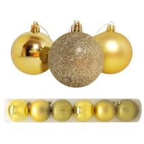Conjunto 6 Bolas de Natal Dourado Tradicional Misto Glitter, Brilho e Fosca 8cm Prime Conjunto 6 Bolas de Natal Dourado Tradicional Misto Glitter, Brilho e Fosca 8cm Prime