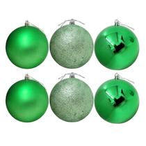 Conjunto 6 Bolas de Natal Verde Prime Texturas Mistas 10cm Glitter, Brilho e Fosca