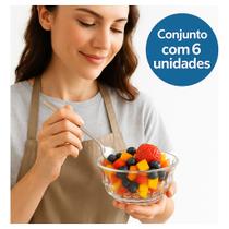 Conjunto 6 Bowls De Vidro Transparentes Sobremesa Salada Cozinha
