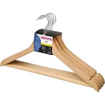 Conjunto 6 Cabides Roupa Madeira Gancho Metal 360º Calça Armário Guarda-Roupa Organização Quarto Resistente