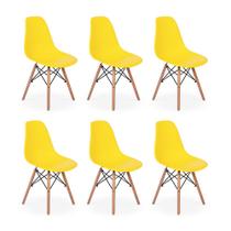 Conjunto 6 Cadeiras Charles Eames Eiffel Wood Base Madeira - Amarela