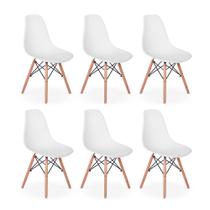 Conjunto 6 Cadeiras Charles Eames Eiffel Wood Base Madeira - Branca