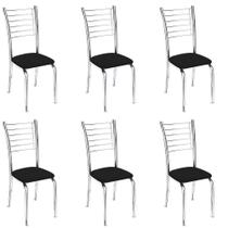Conjunto 6 Cadeiras Cromadas Para Cozinha Kiara-material sintético Preto Conjunto 6 Cadeiras Cromadas Para Cozinha Kiara-material sintético Preto