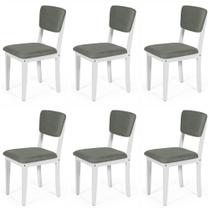Conjunto 6 Cadeiras de Jantar Estofada em Madeira Maciça Ella Branco/Cinza