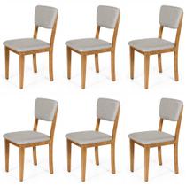 Conjunto 6 Cadeiras de Jantar Estofada em Madeira Maciça Ella Cinza Claro