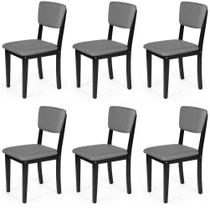 Conjunto 6 Cadeiras de Jantar Estofada em Madeira Maciça Ella Preto/Cinza Escuro