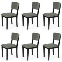 Conjunto 6 Cadeiras de Jantar Estofada em Madeira Maciça Ella Preto/Cinza