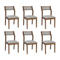 Conjunto 6 Cadeiras de Jantar Lagum Conforto Estofada Jequitibá Natural Linho Cinza Palha Sextavada