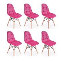 Conjunto 6 Cadeiras Eiffel Botonê Estofada Veludo Base Madeira - Rosa