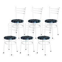 Conjunto 6 Cadeiras Epoxi Branca Para Cozinha Assento Estampado