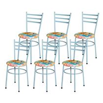 Conjunto 6 Cadeiras Epoxi Cinza Para Cozinha Assento Estampado