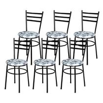 Conjunto 6 Cadeiras Epoxi Preta Para Cozinha Assento Estampado - Laumar