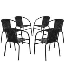 Conjunto 6 Cadeiras Happy Hour Varanda área Sacada Edícula Empilhável Jardim Artesanal Preta