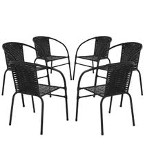 Conjunto 6 Cadeiras Happy Hour Varanda Área Sacada Edícula Empilhável Jardim Artesanal Preta