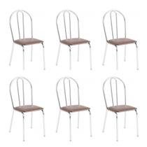 Conjunto 6 Cadeiras Lena Cromada Resistente Sintético Marrom