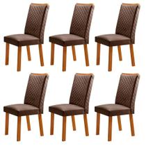 Conjunto 6 Cadeiras Lira Estrutura MDF Veludo Marrom Naturalle Moderna