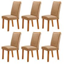 Conjunto 6 Cadeiras Lira MDF Estofado Turim 07 Naturale Moderna