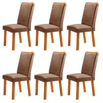 Conjunto 6 Cadeiras Lira MDF Veludo Capuccino e Naturalle Moderna