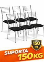 Conjunto 6 Cadeiras Luzzi Decor Cromada Com suporte de Peso 150 Kgs Para Cozinha,Sala de jantar e Restaurante Assento Preto