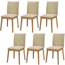 Conjunto 6 Cadeiras Rubi em Linho com Pés de Madeira Maciça - Loja DoceLar