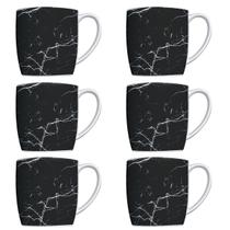 Conjunto 6 Canecas Para Café Jogo Xícaras de Porcelana Preto Urban Nero Marmorizado