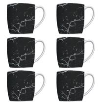 Conjunto 6 Canecas Para Café Jogo Xícaras de Porcelana Preto Urban Nero Marmorizado