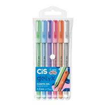 Conjunto 6 Canetas Gel Gelyx CiS Pastel Cores Ponta 0.8mm Fina com Clipe Suave Escolar Escritório