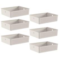 Conjunto 6 Cestos Organizadores 8,2L Flow Bege 34x27x9cm Lavanderia Banheiro Closet Conjunto 6 Cestos Organizadores 8,2L Flow Bege 34x27x9cm Lavanderia Banheiro Closet