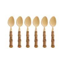 Conjunto 6 Colheres 17cm Para Chá / Café / Sobremesa Aço Inox Dourado Cabo Plástico Bambu Lyor.
