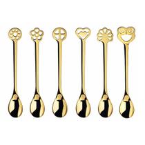 Conjunto 6 colheres bugatti 12cm em aço inox banhado a ouro 24k dr050a086