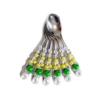 Conjunto 6 colheres de Café Inox Cabo Bordado Perolas Verde e Amarelo Conjunto 6 colheres de Café Inox Cabo Bordado Perolas Verde e Amarelo