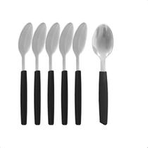 Conjunto 6 Colheres de Chá Aço Inox com Cabo em PVC Preto - Leve e Funcional para a Cozinha